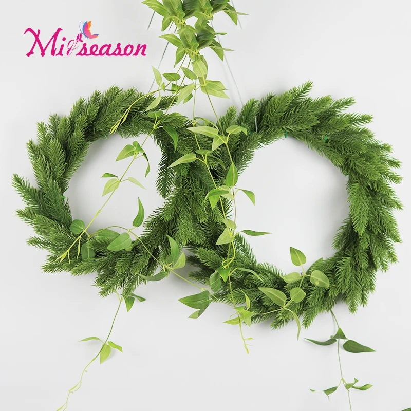 Искусственные цветы венок зеленые сосновые иглы подвесное растение из ротанга