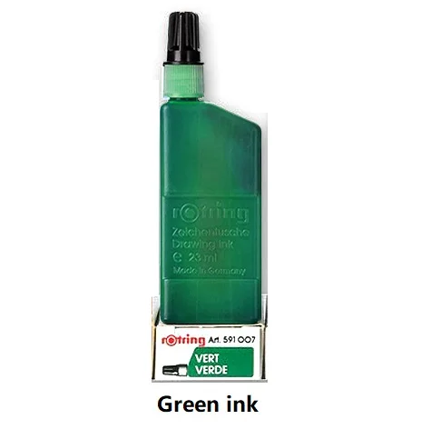 green ink Чернил для рисования Rotring, для кальки и линейной доски, для изографа rotring, чернил черный/синий/красный/зеленый/белый 1 шт - Цвет: green ink