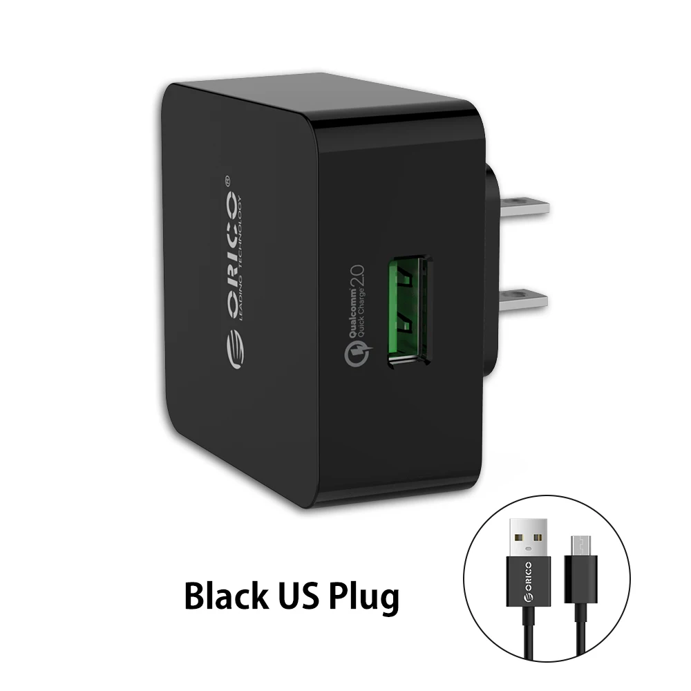 Black US Adapter ORICO QC2.0 Быстрая зарядка USB зарядное устройство с микро кабелем для samsung Xiaomi USB быстрое зарядное устройство - Тип штекера: Black US Adapter