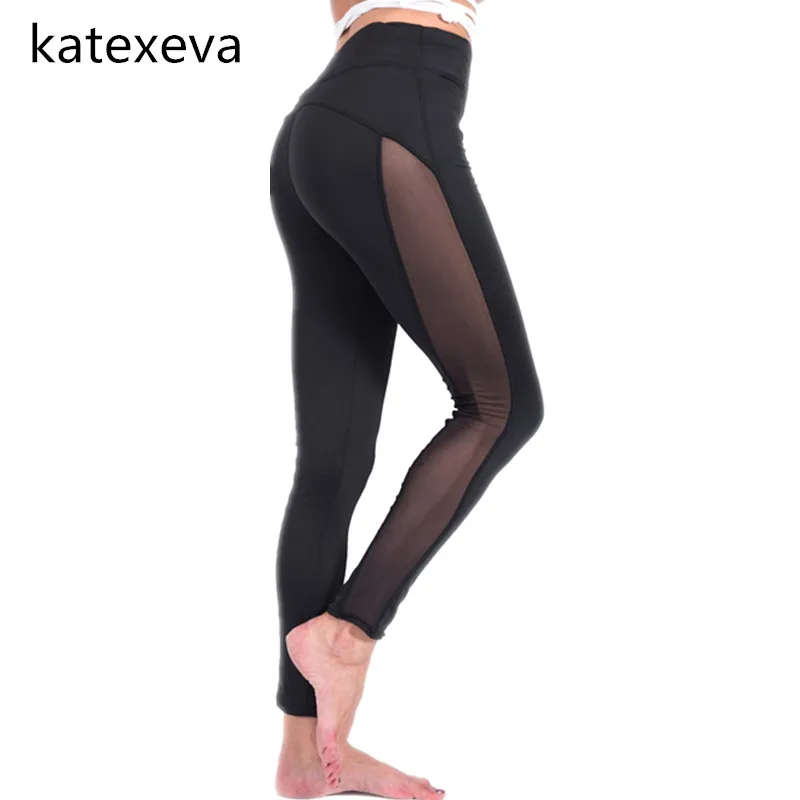 Katexeva 2018 дамы сетки Брюки See Through леггинсы Повседневное женские черные широкие