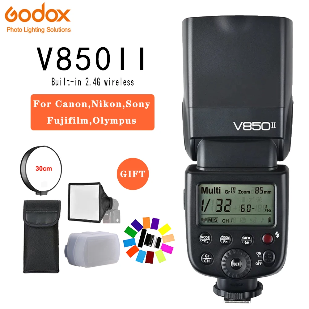 Godox V850II V850 II Встроенный 2,4G поддерживает Master Slave li-ion аккумулятор GN60 для Canon Nikon Pentax Olympus