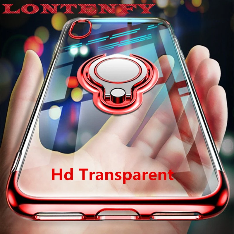 LONTENFY Ultra Thin Transparent Phone Case For iPhone XS MAX XR X 8 7 6 6S Plus Car Magnetic Finger Ring Holder Cover Coque | Мобильные