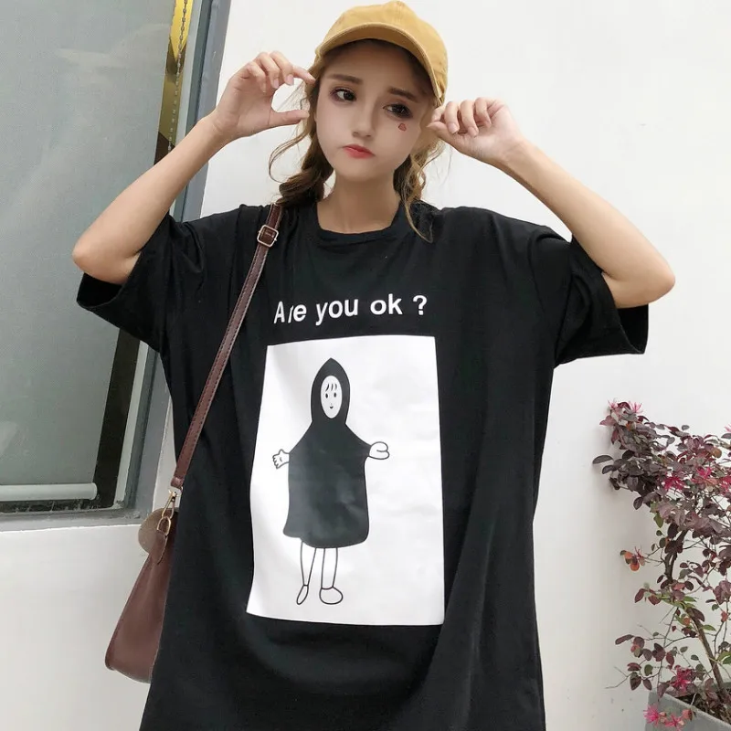 HLGO 2018 корейский Ulzzang мультипликационным изображением шикарный женский футболка