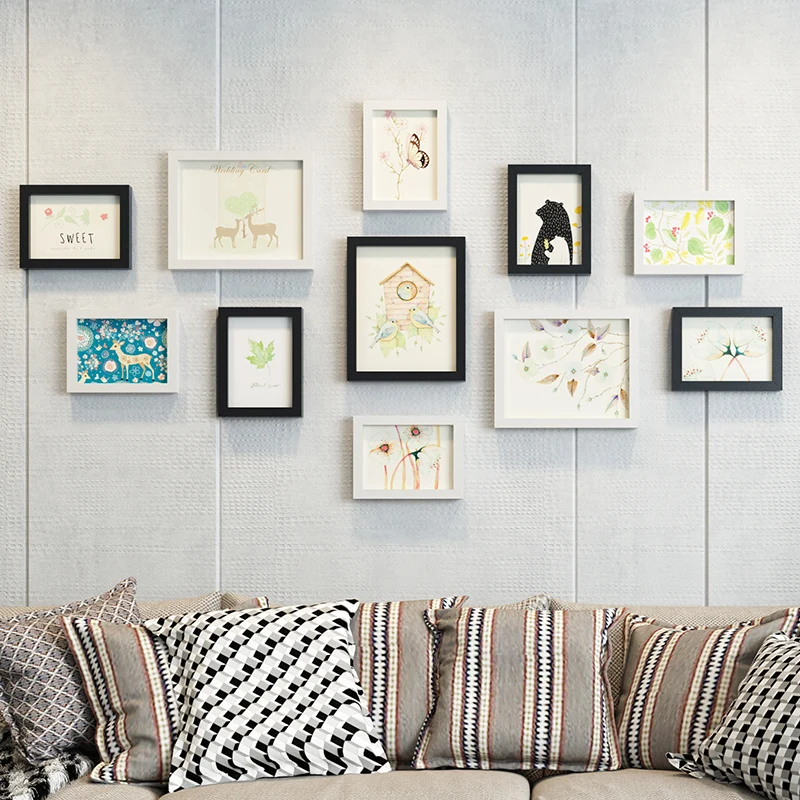 Современная Настенная фоторамка 11 шт./компл. черно белая деревянная настенная