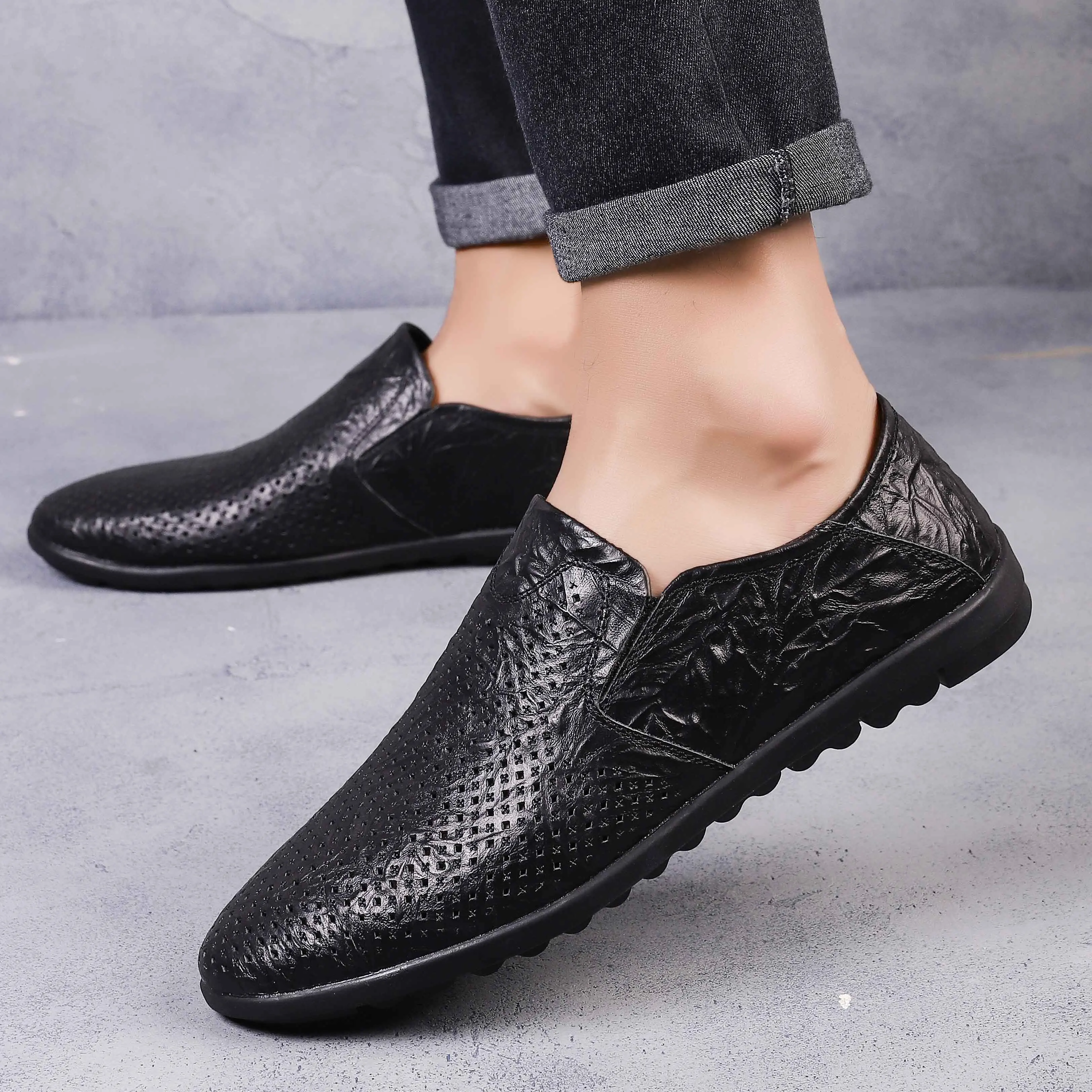 Men casual Shoes outdoor Comfortable leather driving loafer fashion moccasins Male Flat Sneakers men big size 47 L5 | Обувь