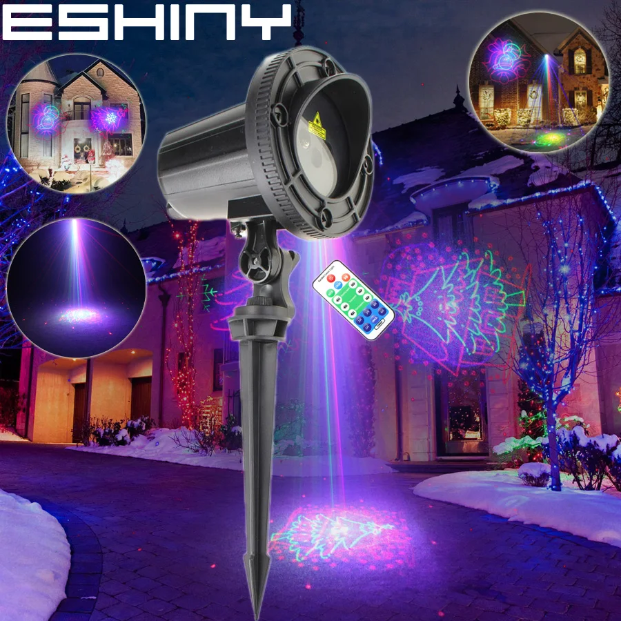 Eshini открытый IP44 RGB лазерный 24 Большой Рождественский узор проектор для праздника