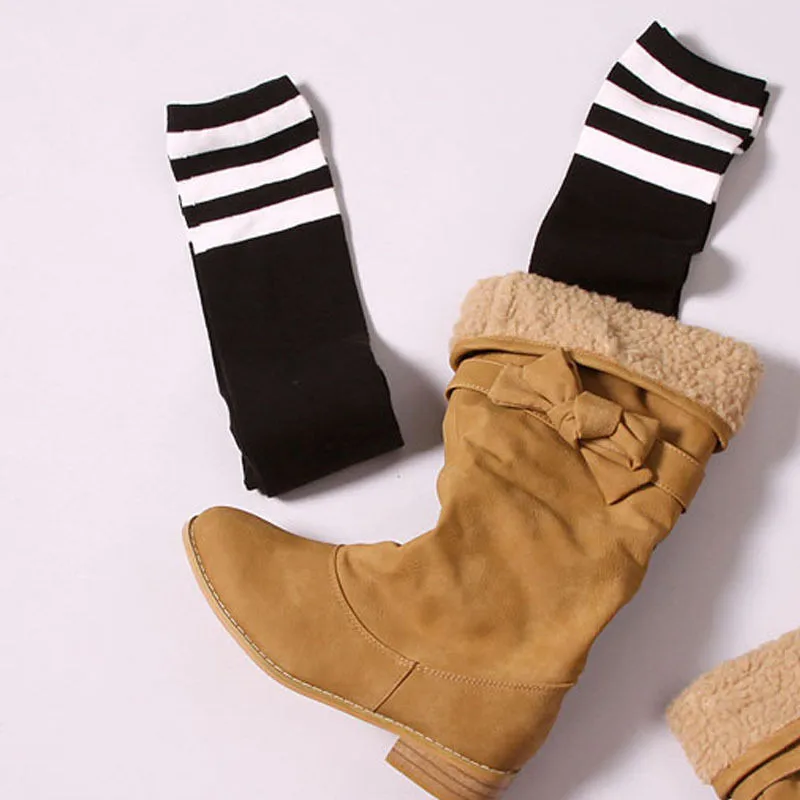 Женские чулки в белую полоску черные выше колена для школьниц женские длинные