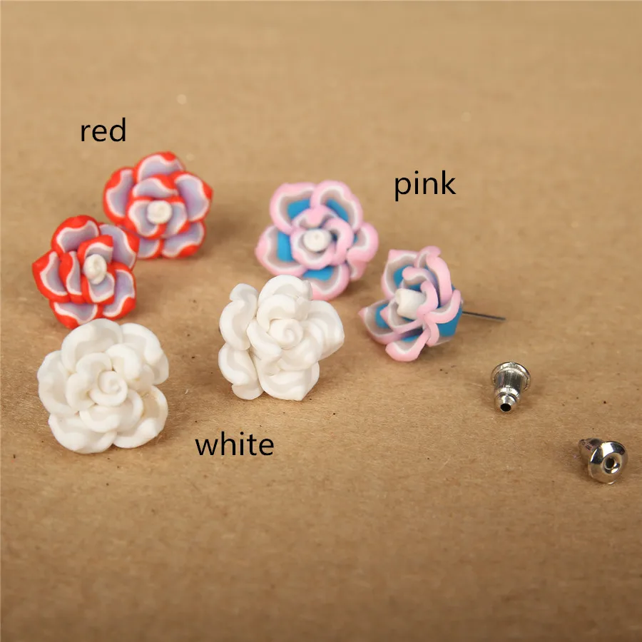 Роза полимерная глина-смола 15 мм цветочные серьги-гвоздики 2 пары/Лот для девочек