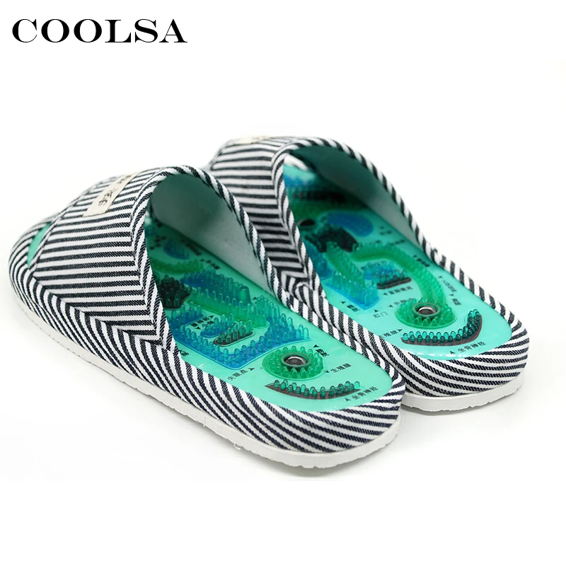 

VOTODA New Unisex Massage Slippers Slimming Shoes Stripes Fabric PVC Reflexology Flat Non-Slip Home Slipper Casual Beach Sandals