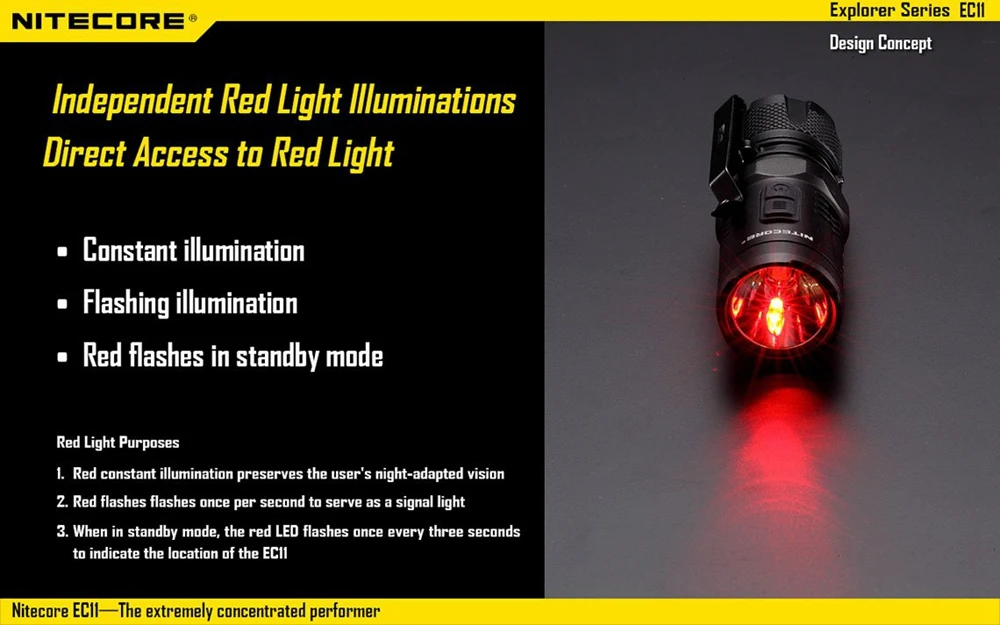 NITECORE EC11 мини EDC 900 люмен CREE светодиодный мини-светильник фонарь с красным светильник imr 18350 батарея без батареи