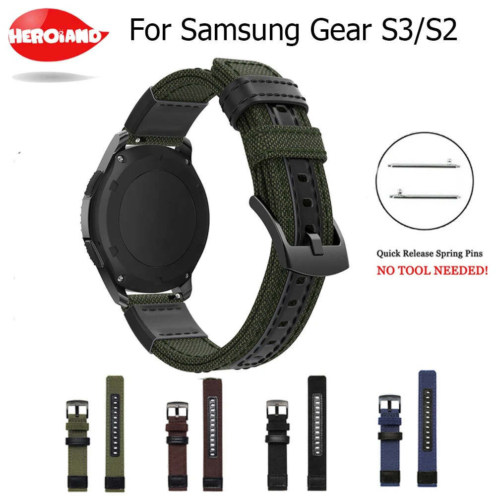Спортивные тканый нейлоновый ремешок кожаный для наручных часов Samsung Gear S3 Frontier S2