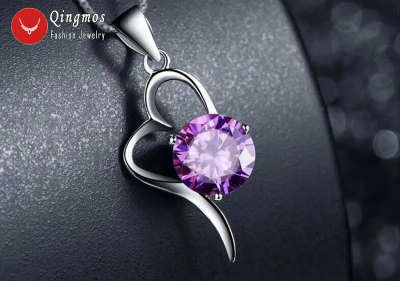 

Qingmos Heart Pendant Necklace for Women with 27*13mm Sterling Silver Heart & Purple Zircon Pendant Necklace Jewelry 16'' ne6251