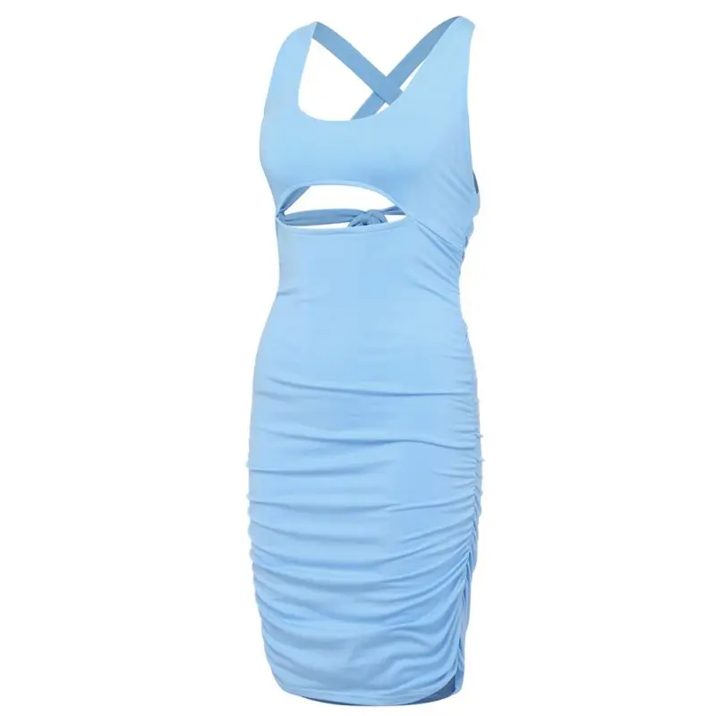 

Solid Color Sleeveless Slim Dress Open Back Cross Straps Dress Tight Dress