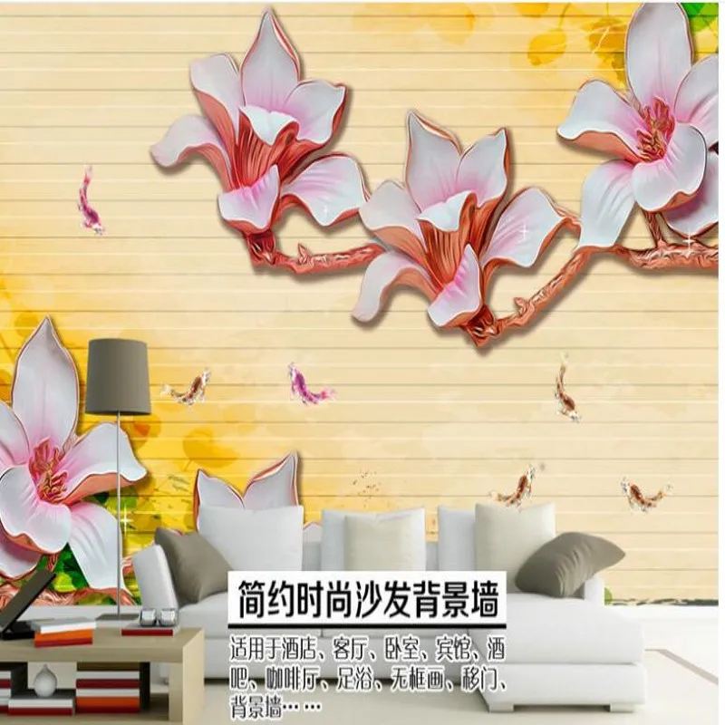 Большой Настенный фон для телевизора 3D магнолия 9 рыбок настенное Нетканые