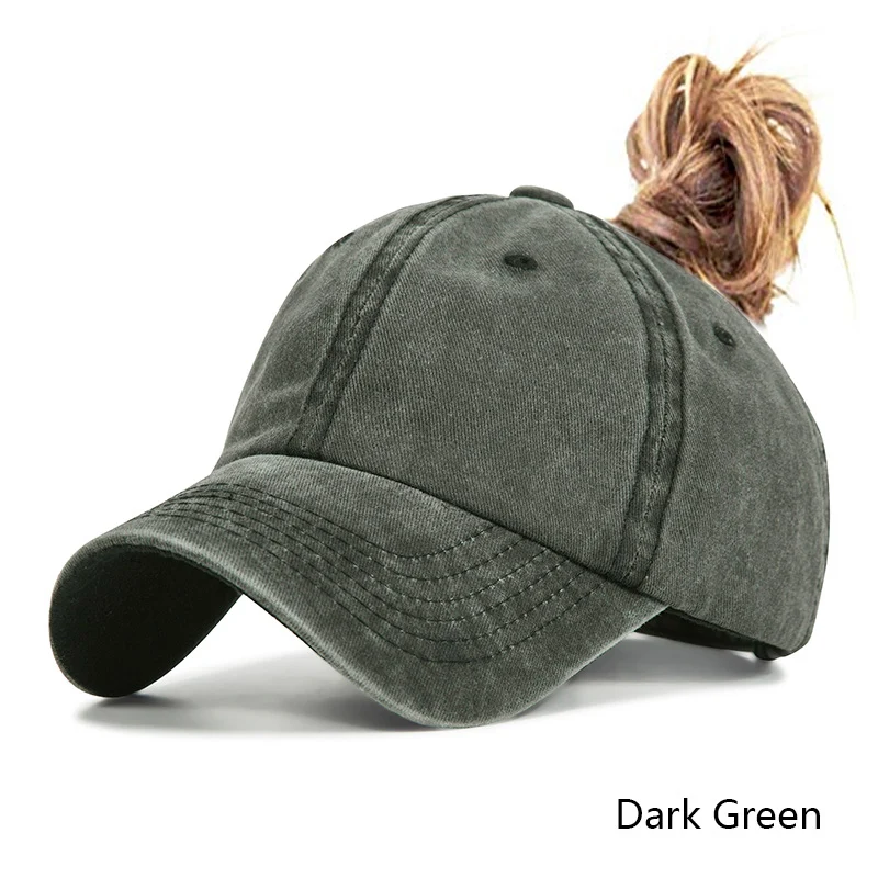 dark green Бейсболки женские с хвостом для отдыха хлопковые удобные летние шапки повседневные спортивные шапки Прямая поставка Регулируемая - Цвет: dark green