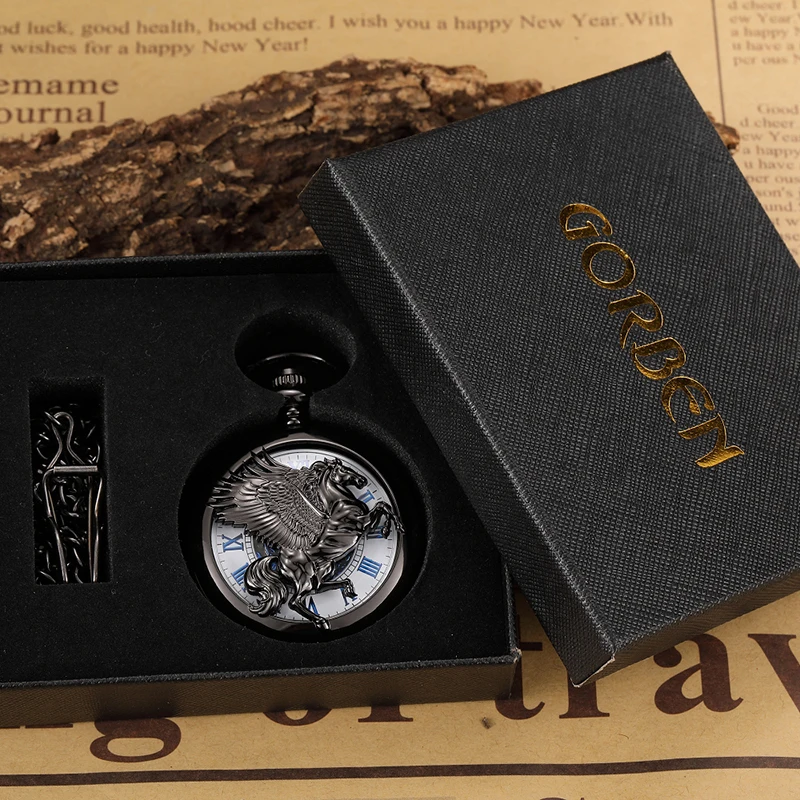 Винтажные Механические карманные часы с полым летающим лошадью роскошные ретро