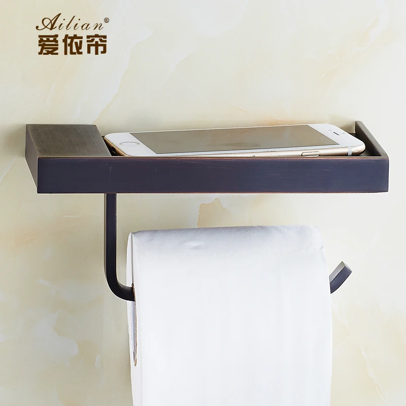 European 100% copper antique black bronze towel rack roll toilet paper holder multifunction mobile phone hygiene tray Обустройство