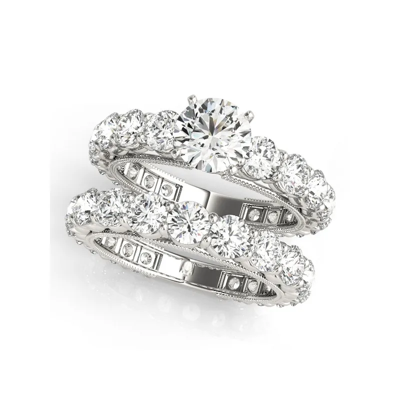 White Gold Color AINUOSHI 925 стерлингового серебра для женщин Свадебные кольца наборы белого золота желтого золота розового золота золотистый цвет, Круглый любовник кольцо Aniversary ювелирные изделия - Цвет основного камня: White Gold Color