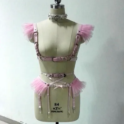 1 Set Pink Женский корсет ручной работы в стиле панк, готика, Лолита, кружево, Harajuku Cincher, эластичный пояс на талии, корсет под грудь, пояс для тела, клетка для скульптуры, жгут - Цвет: 1 Set Pink