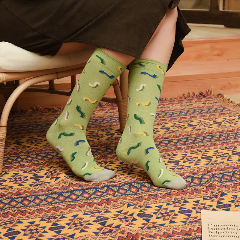 Happy Socks, женские носки из чесаного хлопка, Harajuku, цветные носки с мультипликационным принтом, милые забавные Kawaii, абстрактный узор, носки для подарка на Рождество