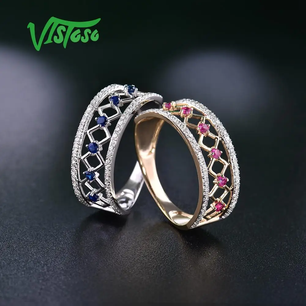VISTOSO 14 K Y/W золотые кольца для женщин подлинные блестящие алмазные Необычные