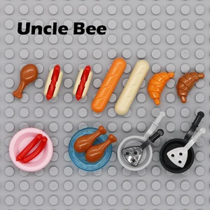 Городские аксессуары, детали для конструктора, хот-дог, колбаса, барабанная палочка, сковорода, еда, булочка, хлеб, детские игрушки, совместимы с Friends
