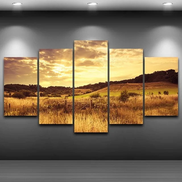 

Painting Home Decor Frame Room Modern Art HD Printed On Canvas 5 Pieces Wall Pictures Dusk Sunset Grassland Plains Poster