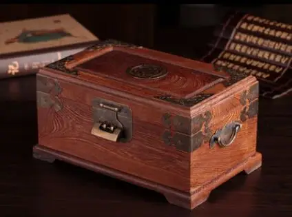 Античный из красного дерева с замком коробки ювелирных изделий куриные крылышки