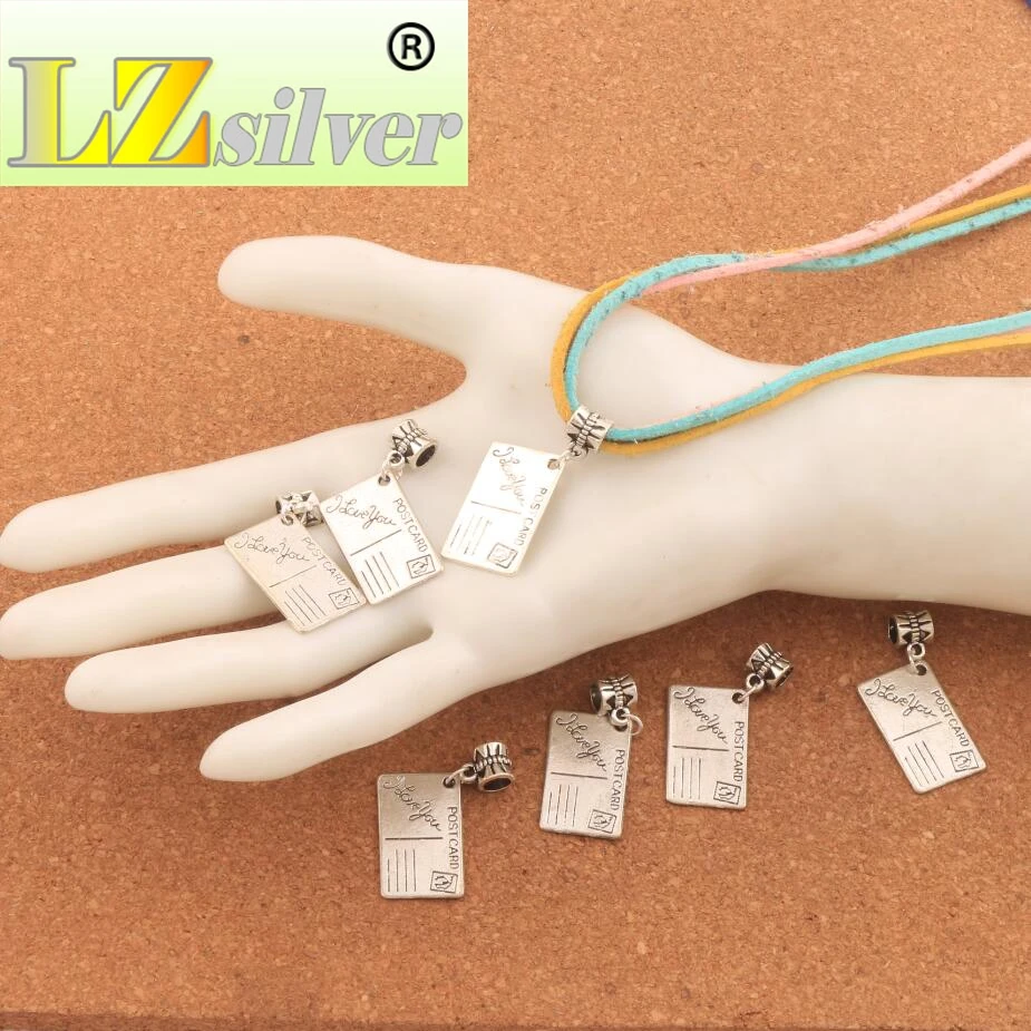 

I Love You Postcard Big Hole Beads 38.8x15.3mm 100PCS zinc alloy Dangle Fit European Bracelets B271