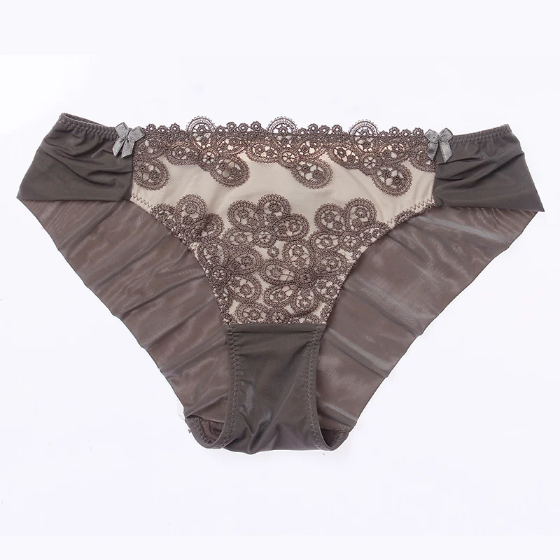 GRAY Lilymoda Женские Трусы средней талии сексуальные трусики бесшовные Роскошные Цветы Вышивка высокое качество удобное нижнее белье - Цвет: GRAY