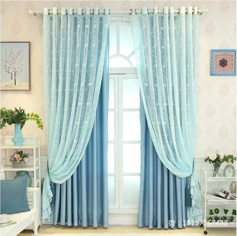 Затемняющие шторы синего цвета в европейском стиле из тюля для спальни комплекты
