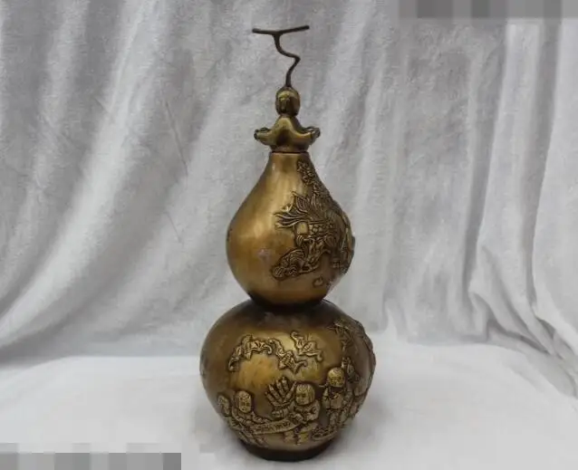 

Free shipping S02983 12"China Folk Bronze carving Lifelike Lucky happiness Boy cucurbit Statue