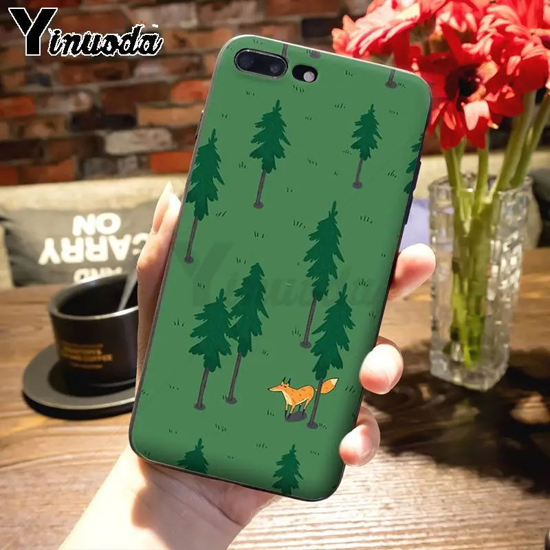 2 Yinuoda, цветной, Цветочный, лесной, Лисий, животный, модный, дизайнерский, тонкий, черный чехол для iPhone 8, 7, 6, 6S Plus, X, 5S, 11pro, SE, 5C, чехол - Цвет: 2