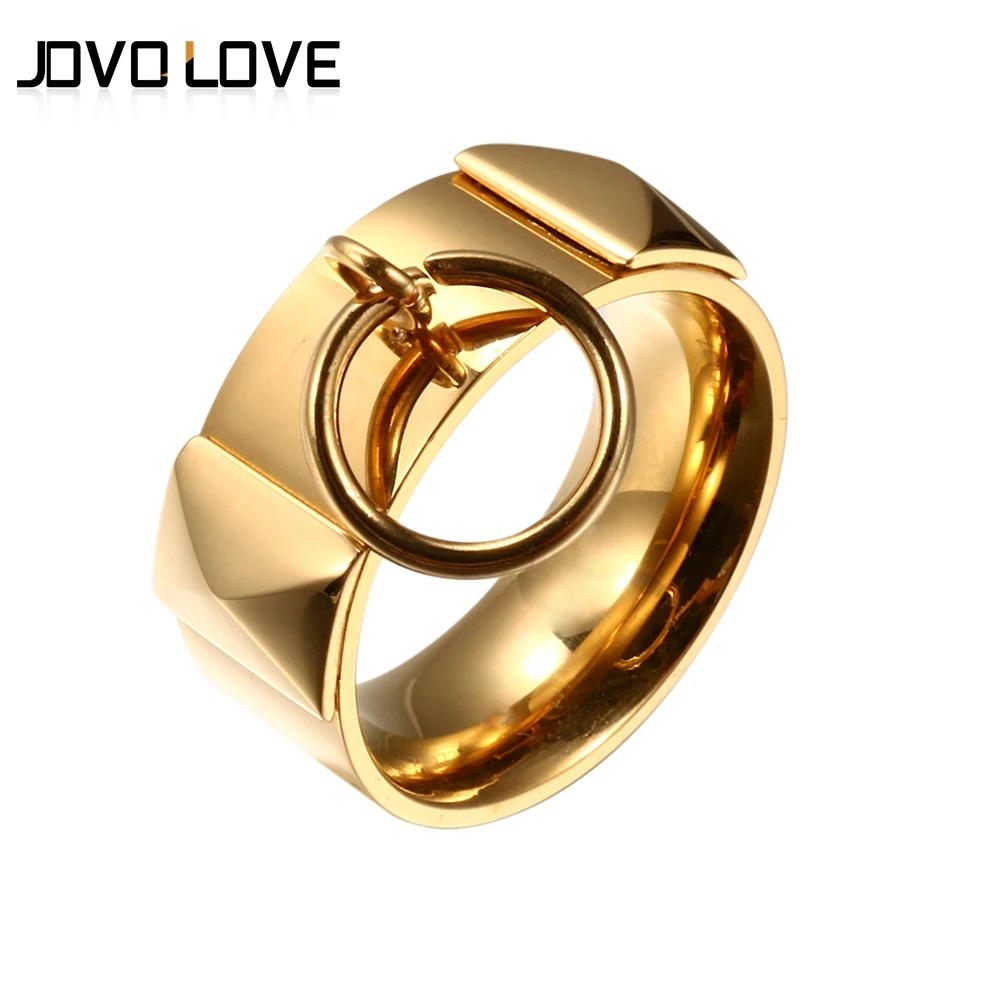 JOVO, круглый дизайн, кольца для женщин, полированная сталь, ювелирные изделия, Золотые кольца, Женские Ювелирные Кольца, размер 6, 7, 8, 9