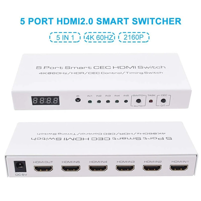 Hdmi2.0 интеллектуальный коммутатор 5 в 1 Out 4K 60Hz Hdr Cec управление разветвитель Функция