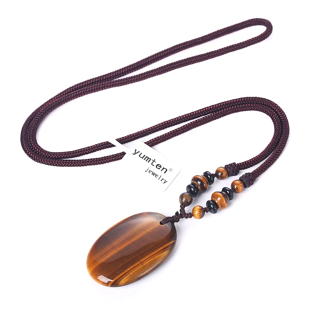 Yumten Tiger Eye Каменные ожерелья винтажные женские длинные цепочки роскошные