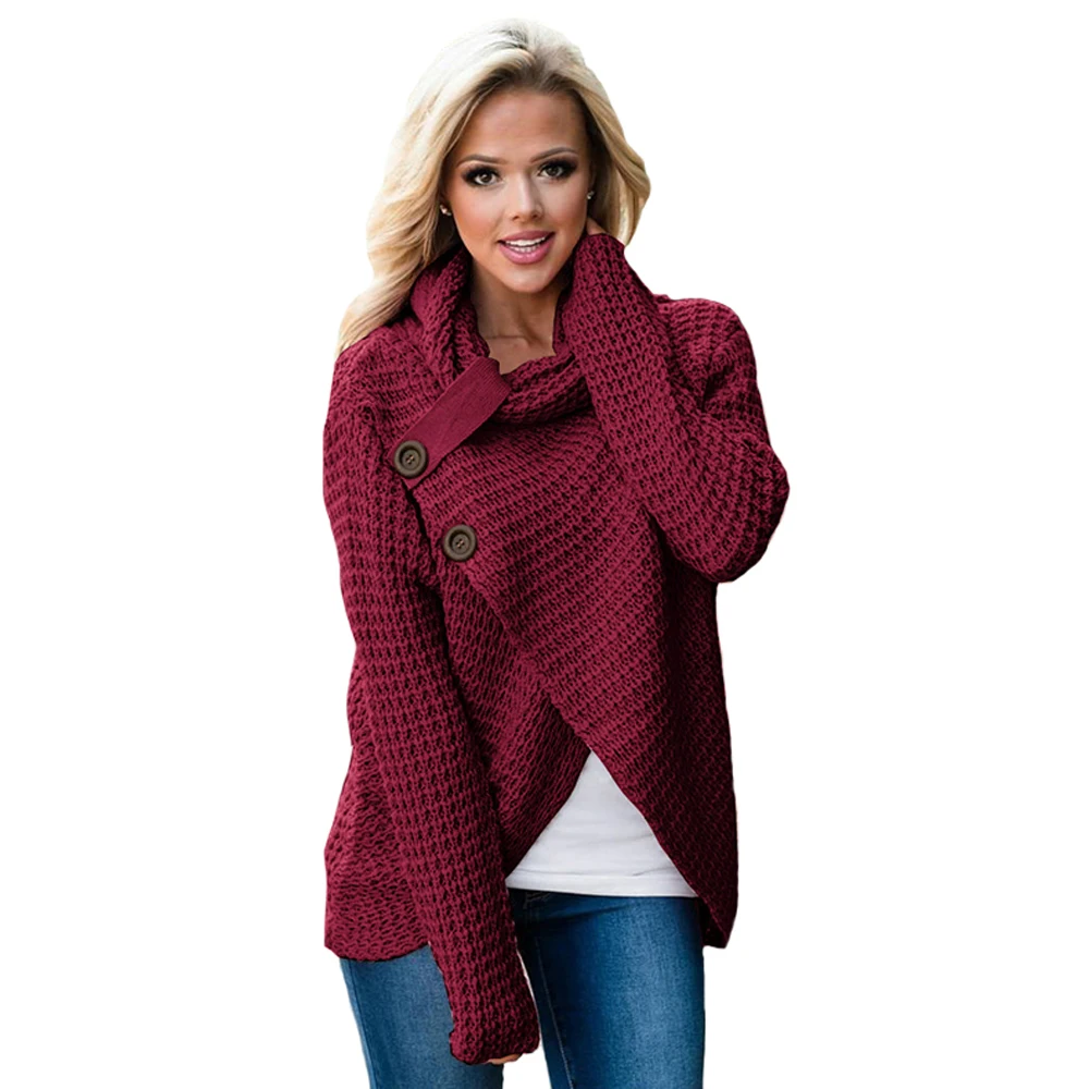 Women Knitted Sweaters Asymmetrical Loose Turtleneck Knitwear Pullover Tops WDC1410 | Женская одежда