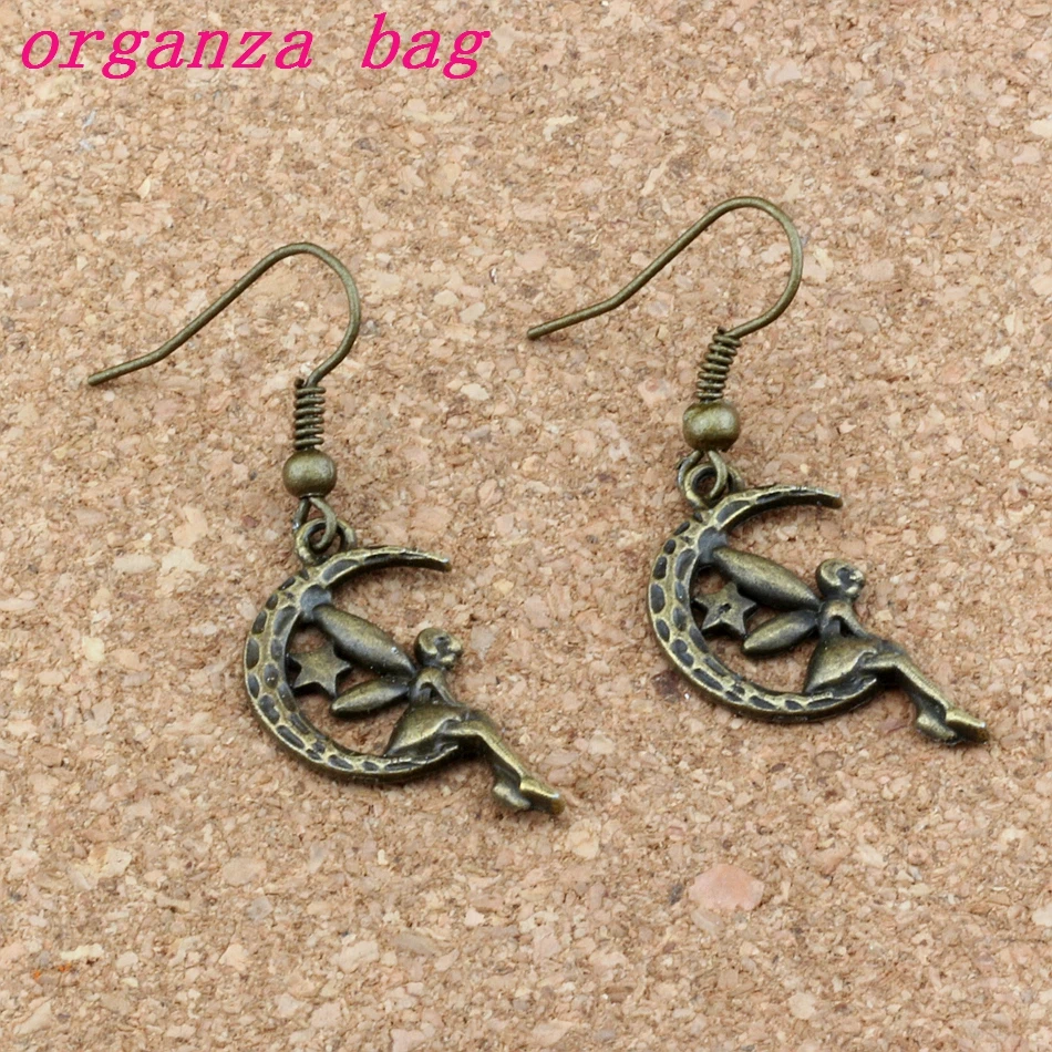 Фея Ангел Шарм с Луной и звездой серьги рыба крючок 24 пар/лот старинная бронзовая