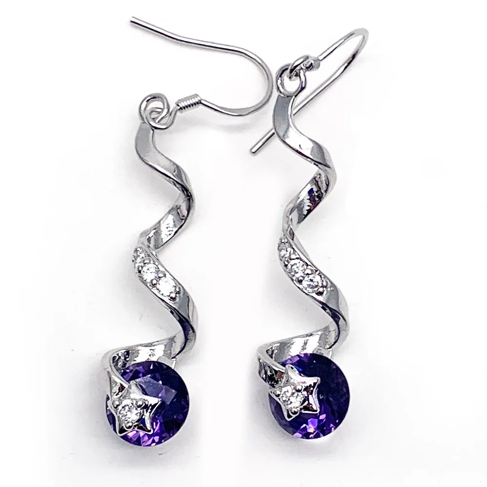 Женский кулон в виде сердца boucle d'oreille с фиолетовым цирконием волны дельфина и