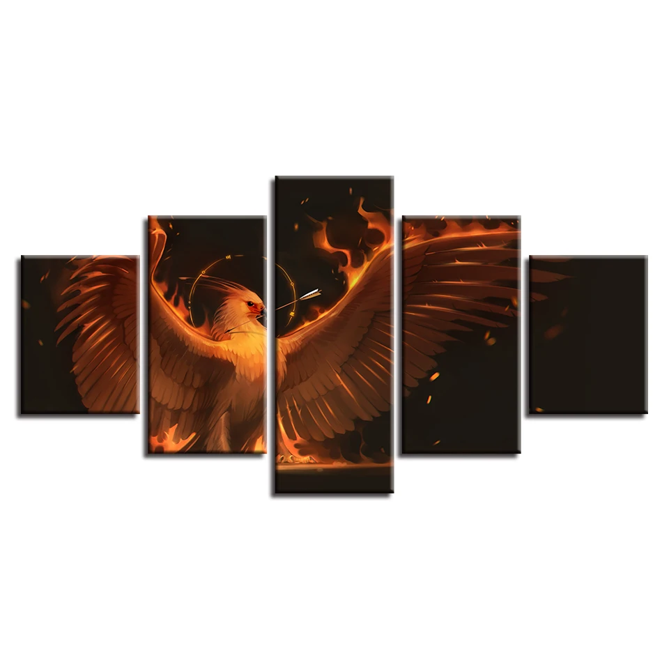 HD Prints Canvas For Living Room Decor Frame 5 Pieces Fire Finches Spread Wings Pictures Bird Poster Modular Painting Wall Art | Дом и сад