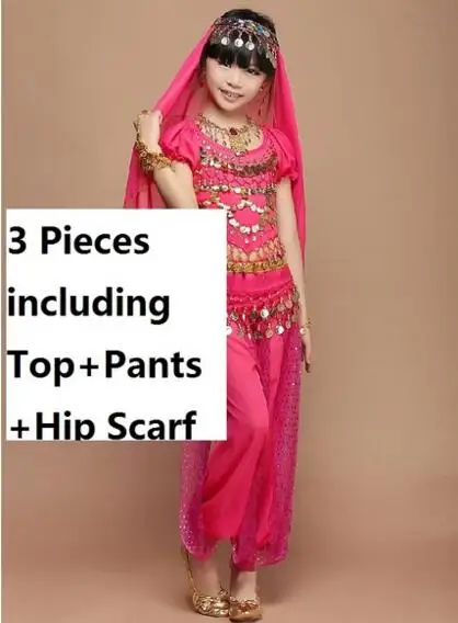 Hot pink 3 pieces Детский набор костюма для танца живота Дети танец живота девушки Болливуд индийские костюмы для выступлений - Цвет: Hot pink 3 pieces