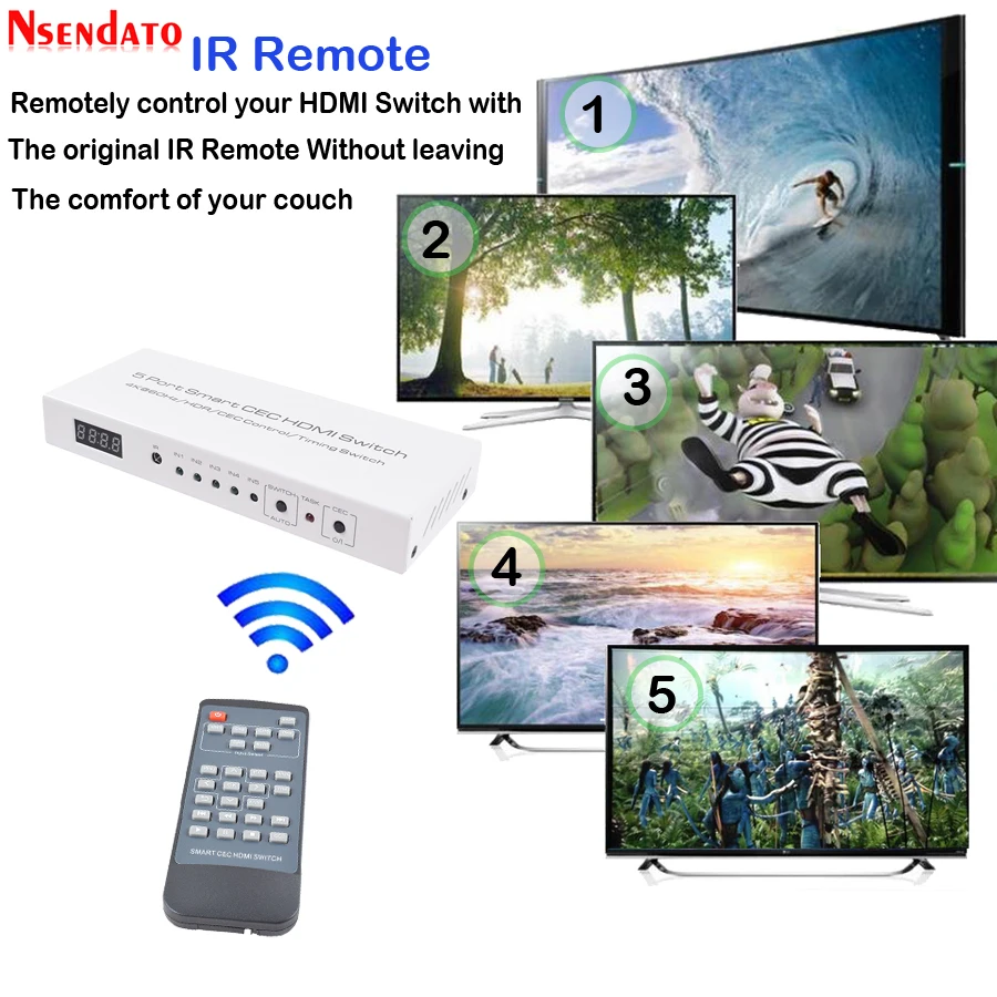 4K * 2k 5 в 1 выход HDR HDMI адаптер переключатель портов Smart CEC таймер с IR Romote для Dolby DTS HD
