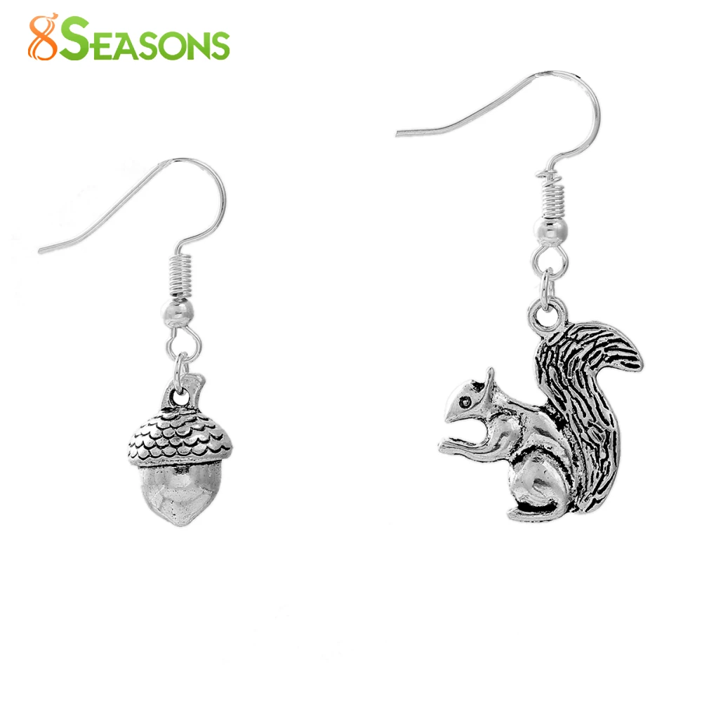 8SEASONS Handmade Earrings antique silver-color Acorn Squirrel 40mm(1 5/8") x 20mm( 6/8") 1 Pair | Украшения и аксессуары