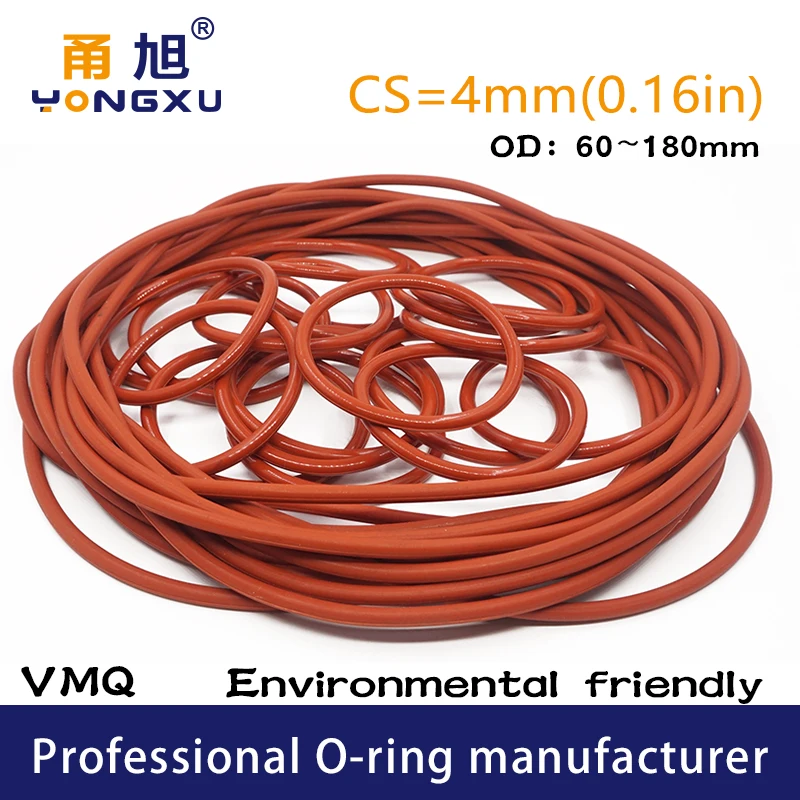 Красные силиконовые уплотнительные кольца/VMQ cs4мм толщина OD60/180*4 мм