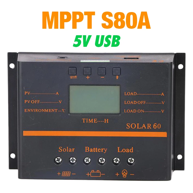 80A MPPT Солнечный контроллер PV Панель Контроллер заряда батареи Солнечная система 12 В 24 в 5 В USB зарядное устройство для домашнего использования