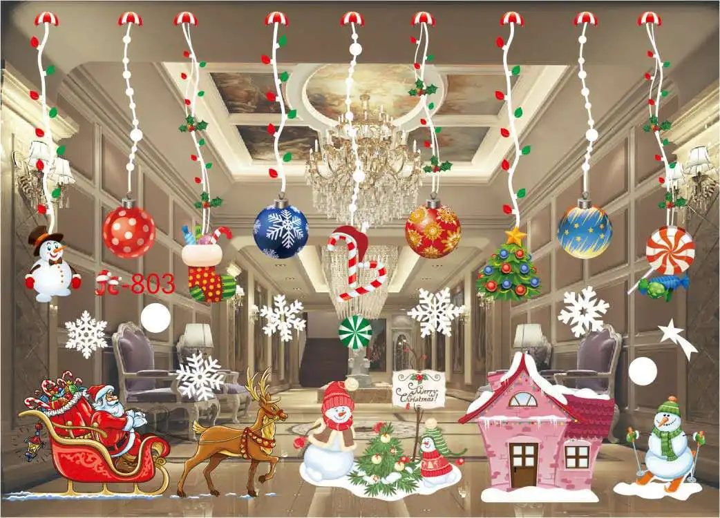 B03 Новинка, Рождественское украшение, оконное стекло, наклейка s Merry Christmas, Санта Клаус, снег, ПВХ, съемная Наклейка на стену для рождества, наклейки для дома - Цвет: B03