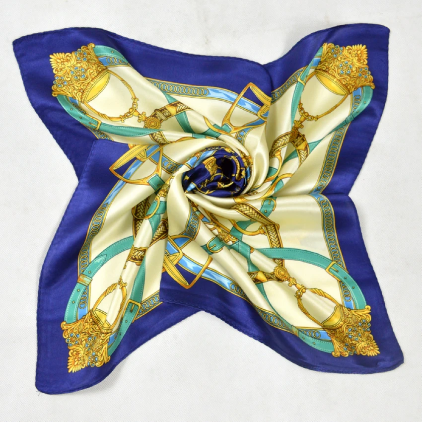 Хит продаж женский маленький шелковый шарф с принтом Модный узор цепочкой темно