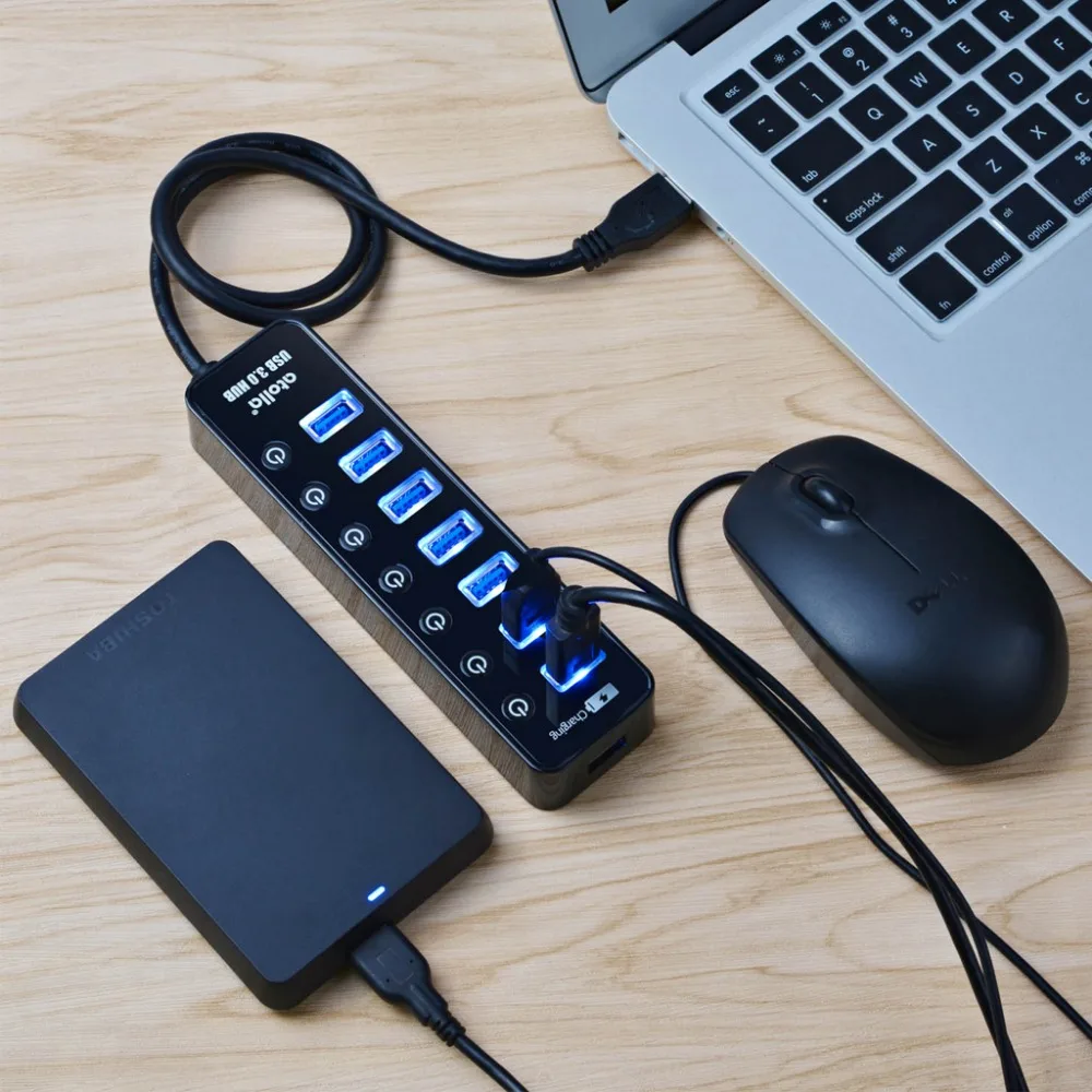 Atolla usb концентратор с питанием 7 портов USB 3 0 портом быстрой зарядки для Mac Macbook