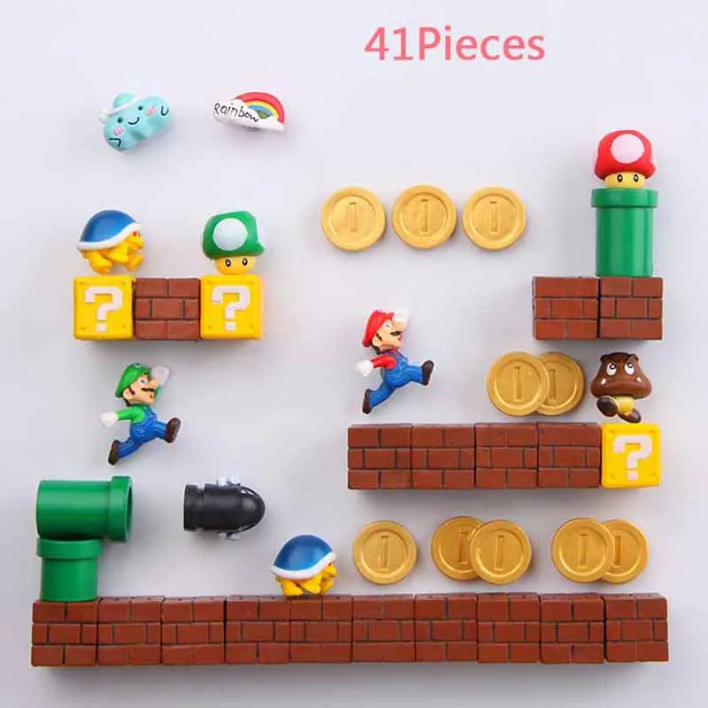 41Pcs 19/41 шт. 3D с изображением персонажа мультфильма «Супер Марио» магниты на холодильник с изображением животных доски стикер магниты на холодильник Детские подарок украшение дома - Цвет: 41Pcs