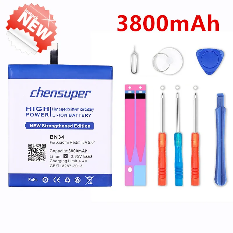 

Аккумулятор chensuper BN34 3800 мА · ч, для телефонов Xiaomi Redmi 5A, 5,0 дюйма